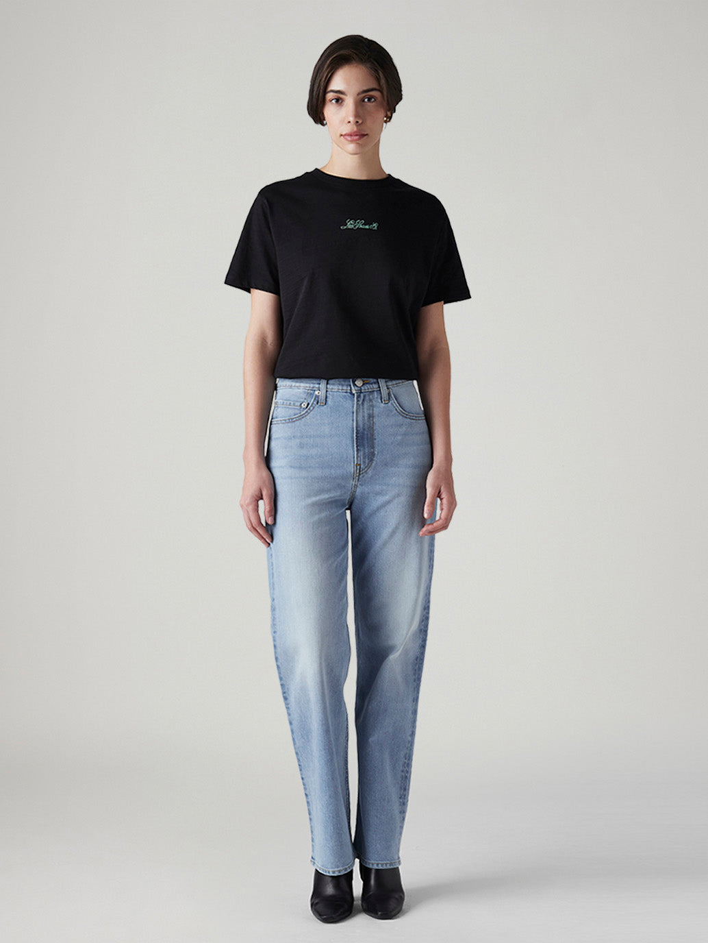 Women's Light Indigo Ribcage Straight Fit High Rise Jeans - front View