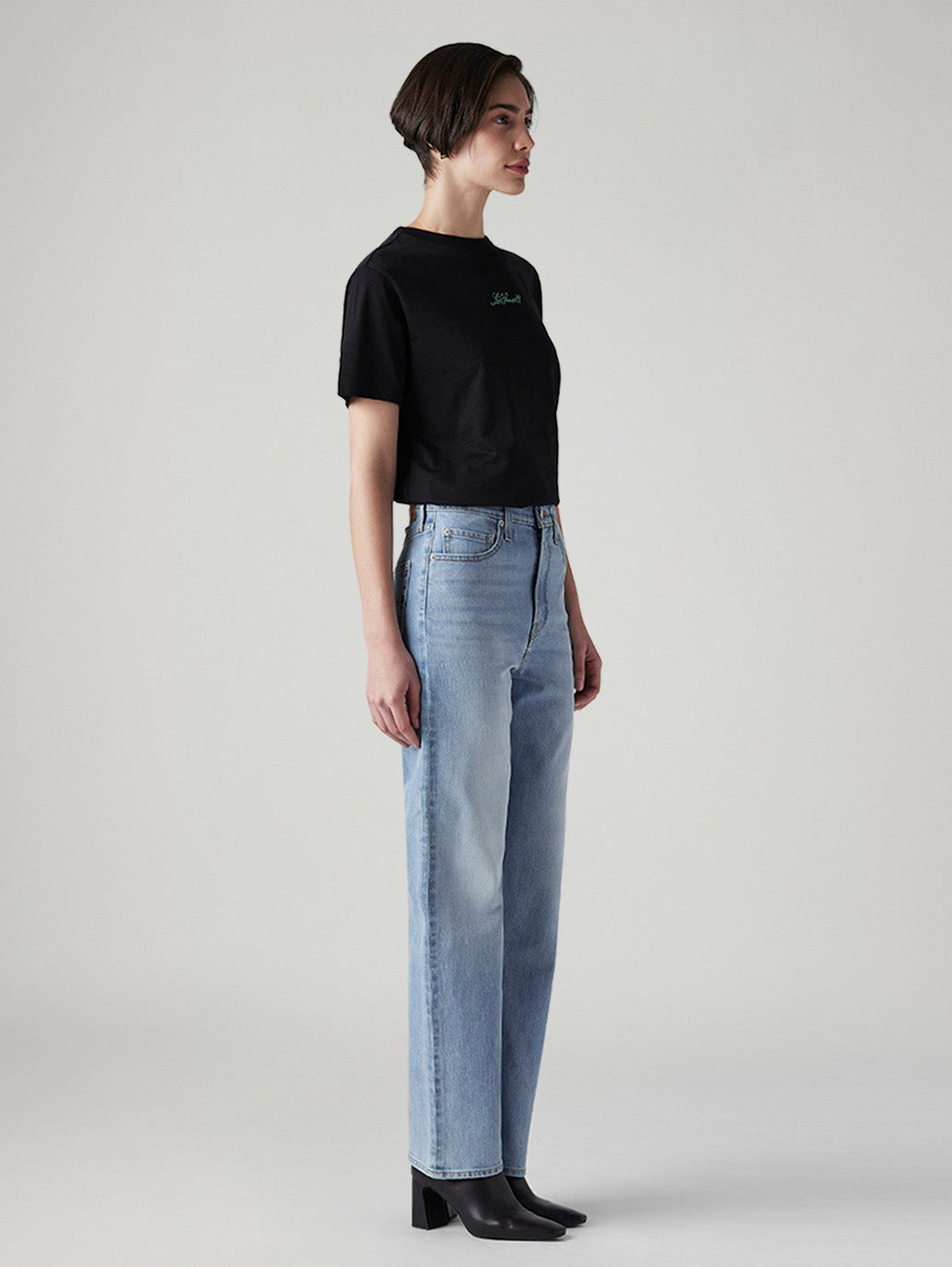Women's Light Indigo Ribcage Straight Fit High Rise Jeans - Side View
