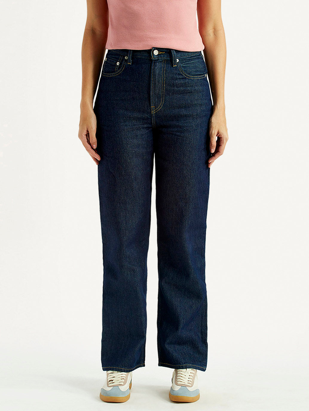 Women's Dark Indigo Ribcage Straight Fit High Rise Jeans - Front View