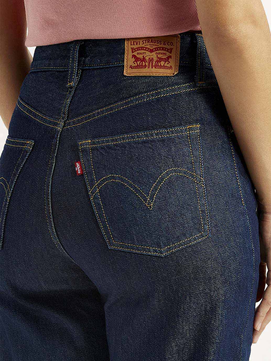 Women's Navy Ribcage Straight Fit High Rise Jeans - Detail View