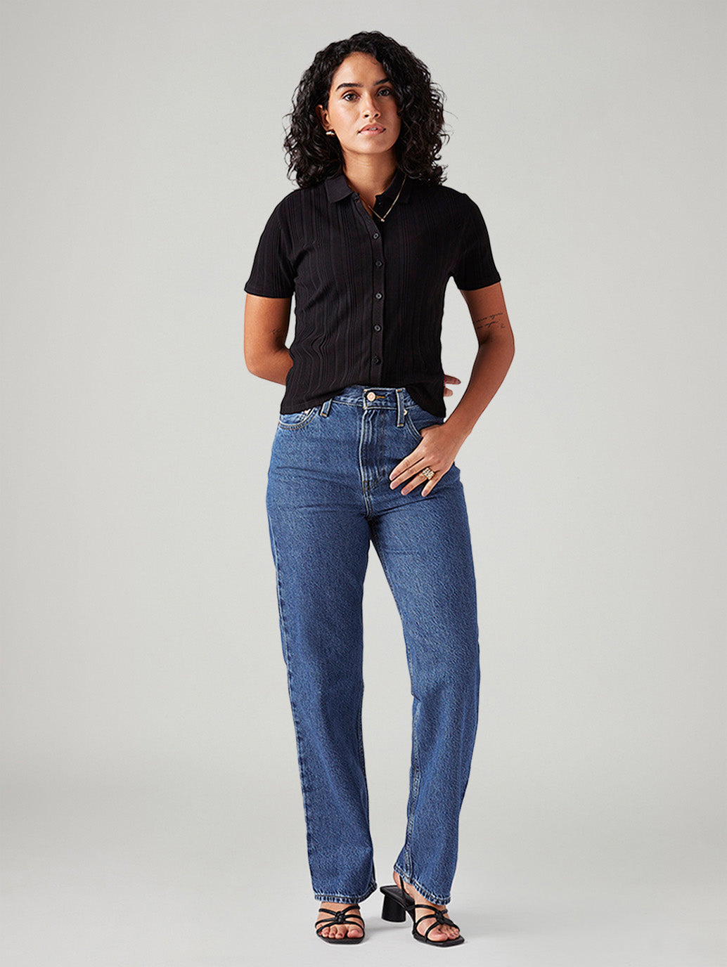 Women's Blue Ribcage Straight Fit High Rise Jeans - Styleshot View