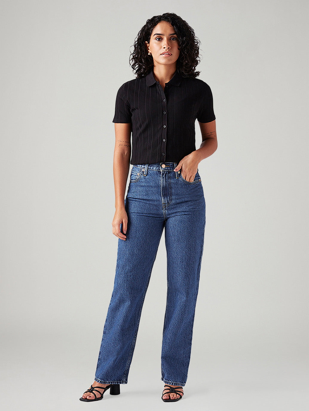 Women's Blue Ribcage Straight Fit High Rise Jeans - Front View