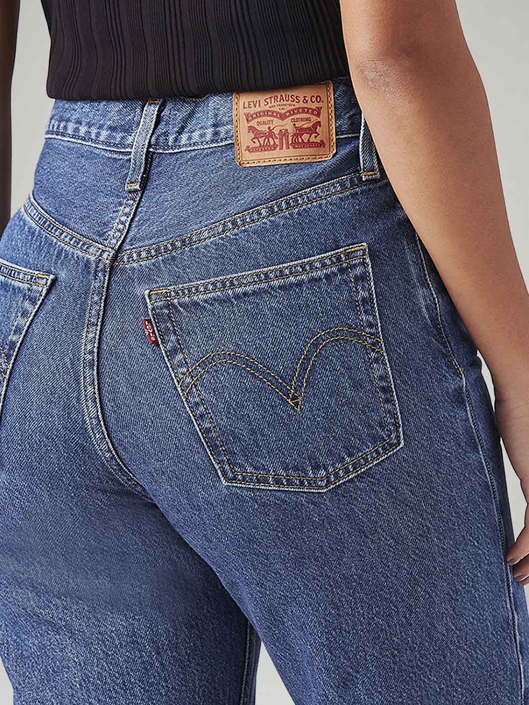 Women's Blue Ribcage Straight Fit High Rise Jeans - Detail View
