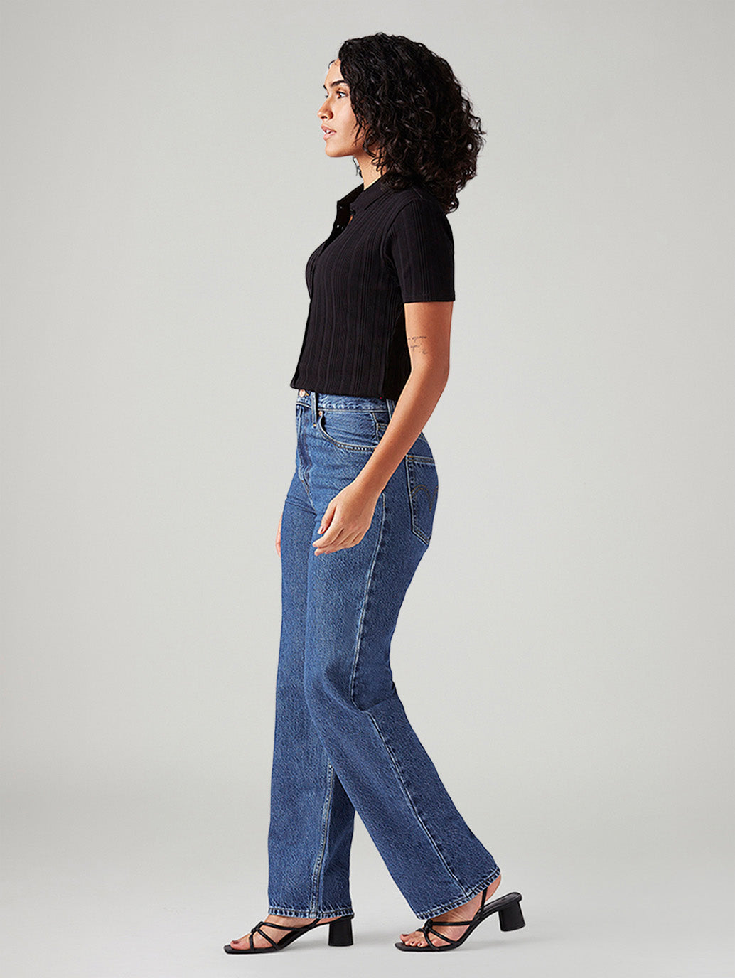 Women's Blue Ribcage Straight Fit High Rise Jeans - Side View