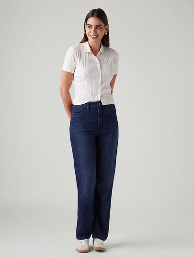 Women's Dark Blue Ribacge Straight Fit High Rise Redloop Jeans-image-3