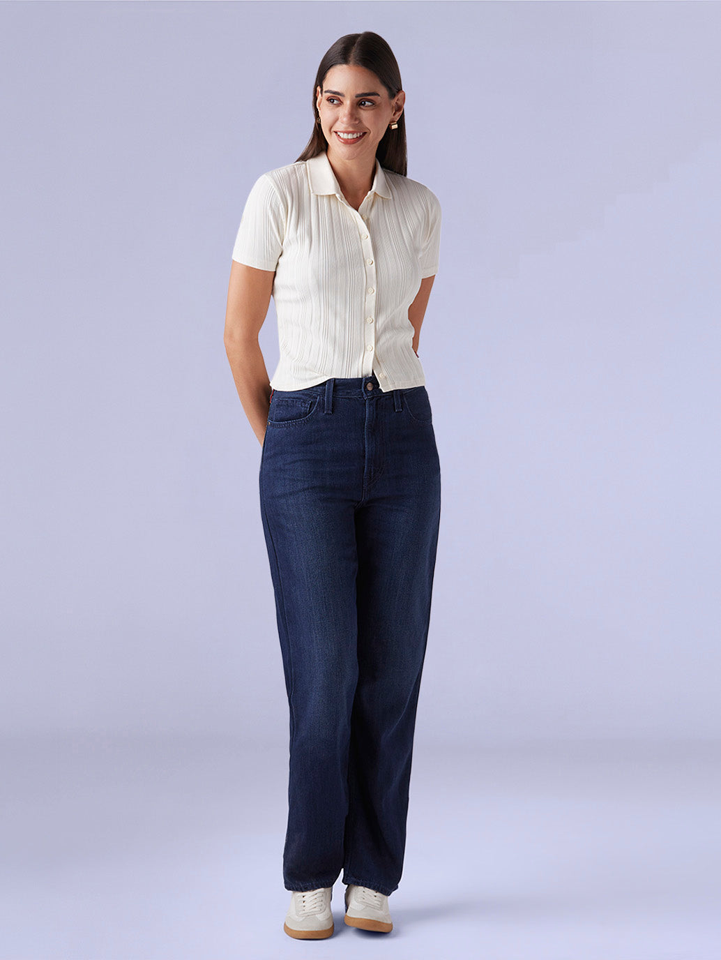 Women's Dark Blue Ribacge Straight Fit High Rise Redloop Jeans