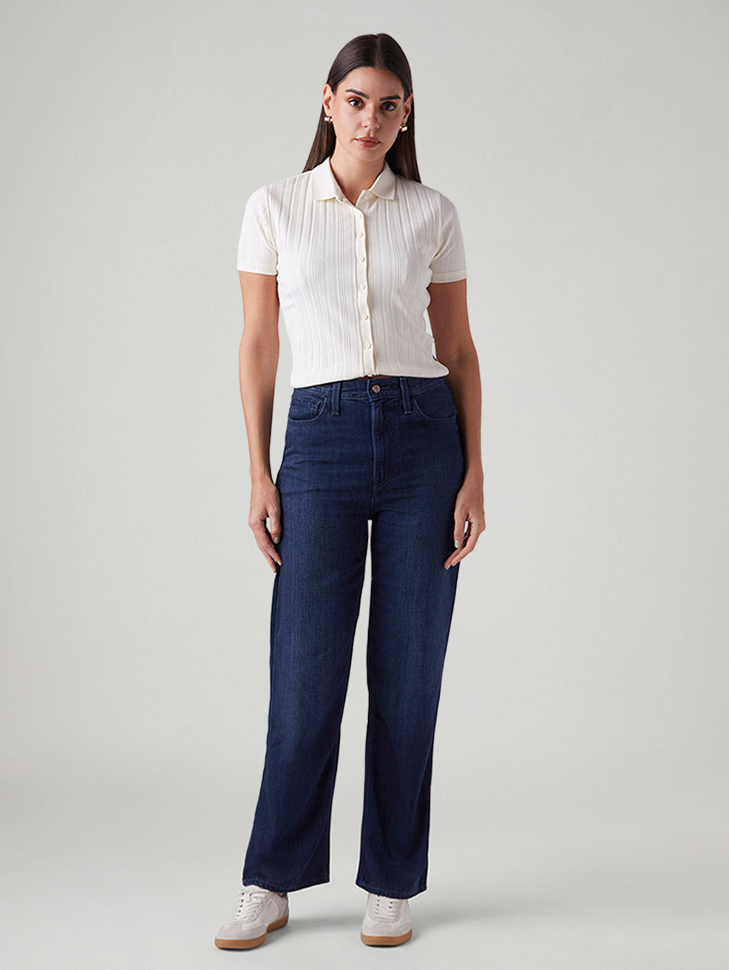 Women's Dark Blue Ribacge Straight Fit High Rise Redloop Jeans - Front View