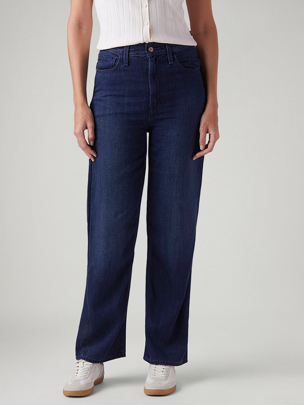 Women's Dark Blue Ribacge Straight Fit High Rise Redloop Jeans - Front View