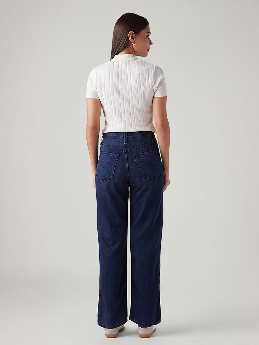 Women's Dark Blue Ribacge Straight Fit High Rise Redloop Jeans - Back View