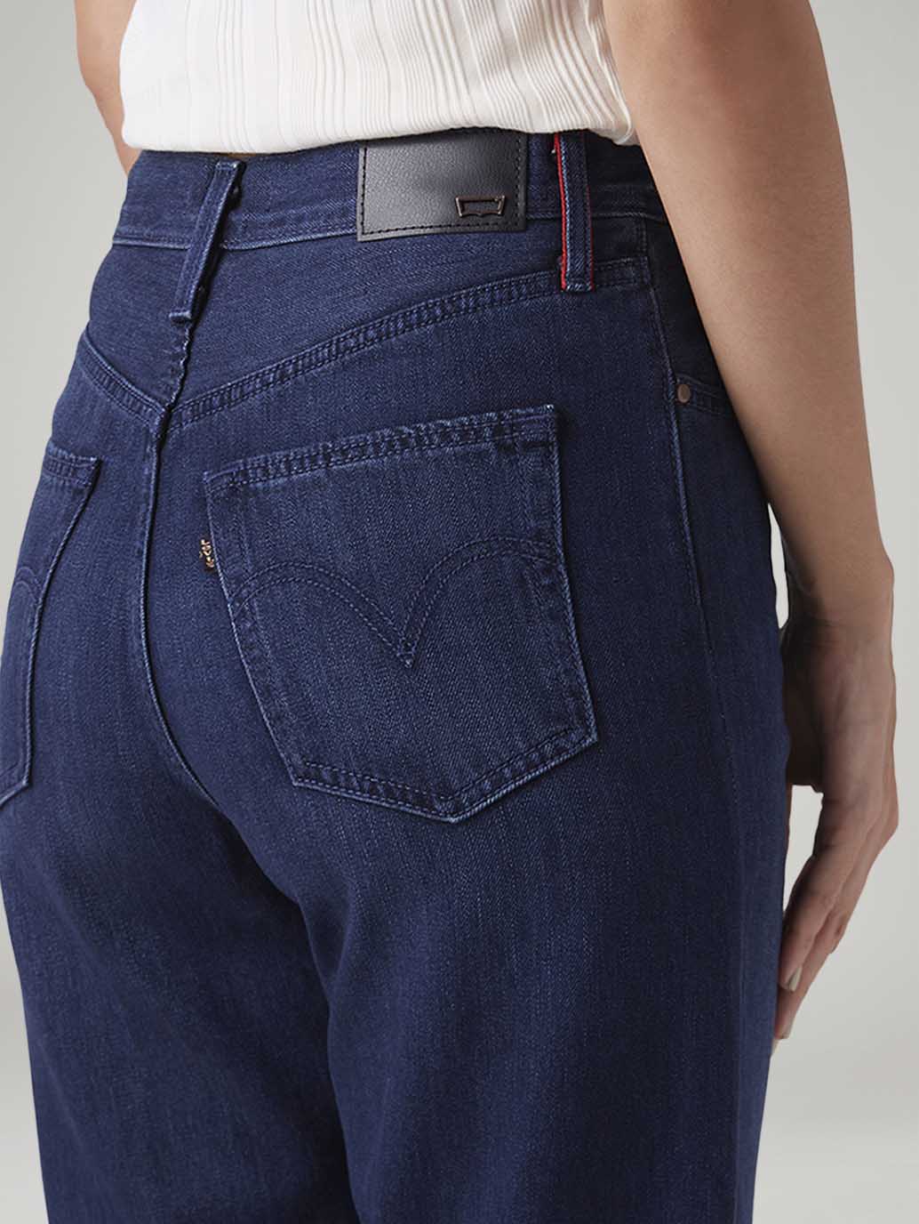 Women's Dark Blue Ribacge Straight Fit High Rise Redloop Jeans - Detail View