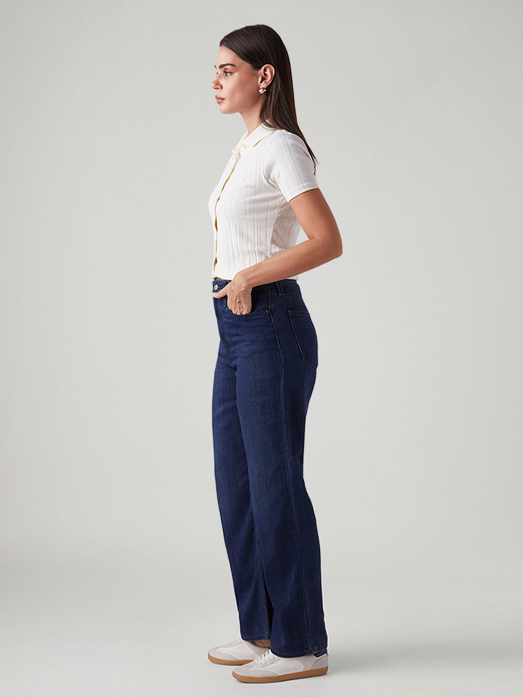 Women's Dark Blue Ribacge Straight Fit High Rise Redloop Jeans - Side View