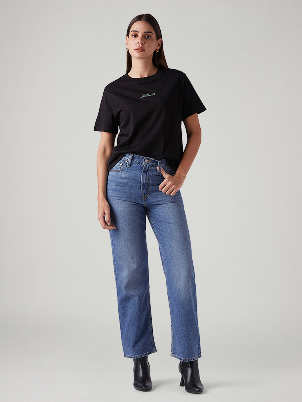 Women's Blue Ribcage Straight Fit High Rise Jeans