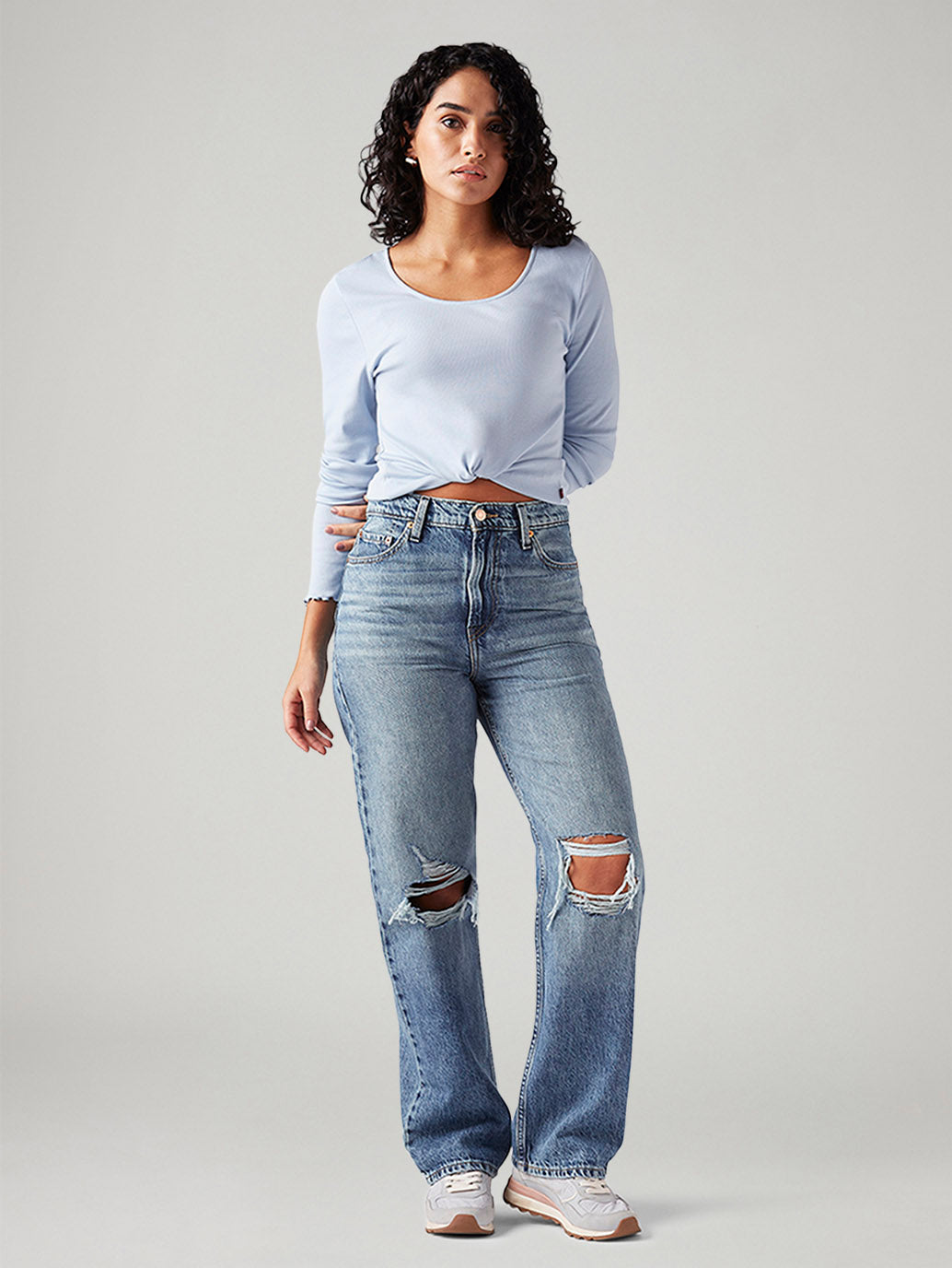 Women's Light Blue Ribcage Straight Fit High Rise Jeans - Styleshot View