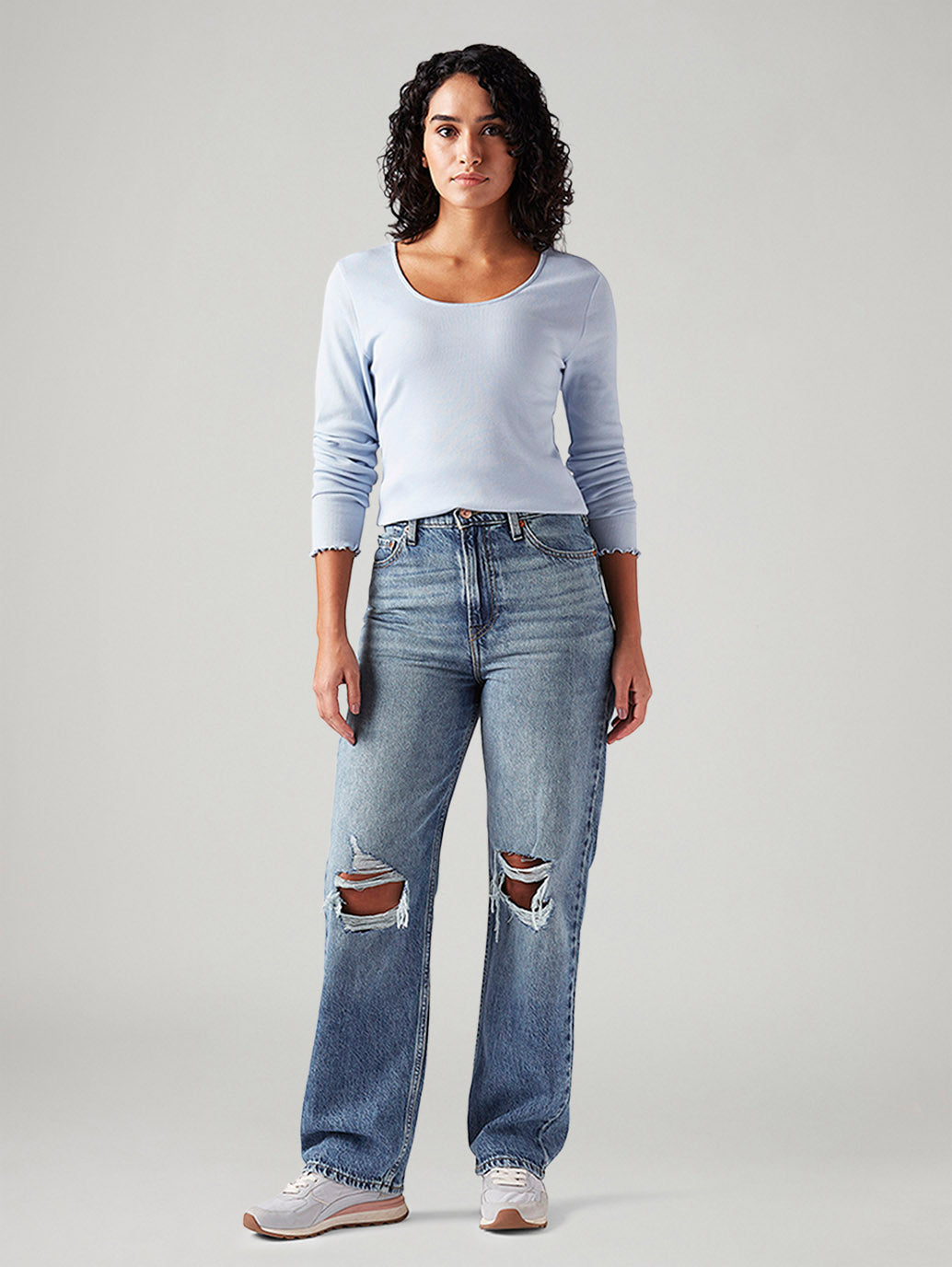 Women's Light Blue Ribcage Straight Fit High Rise Jeans - Front View