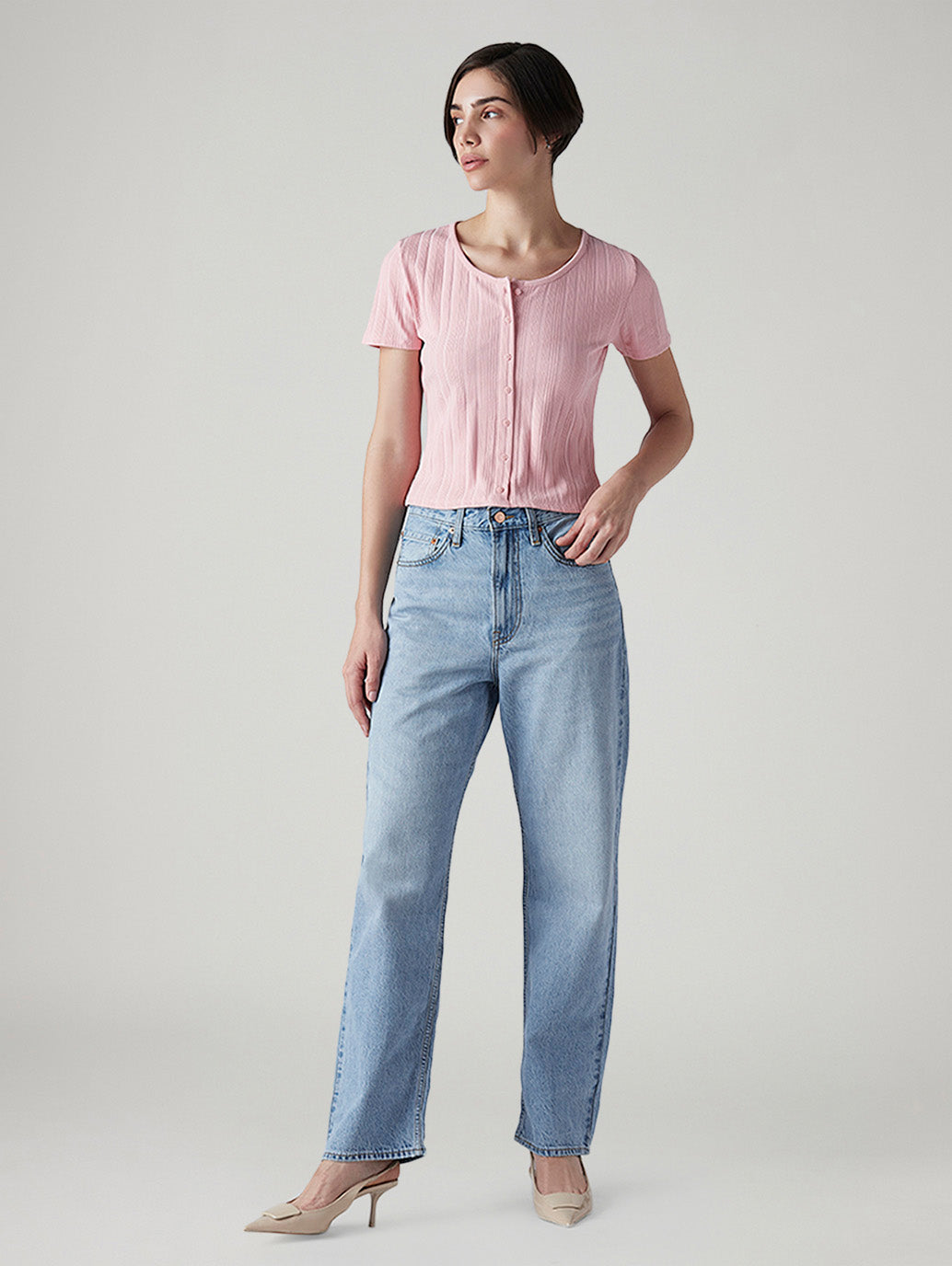 Women's Light Blue Ribcage Straight Fit High Rise Jeans - Front View