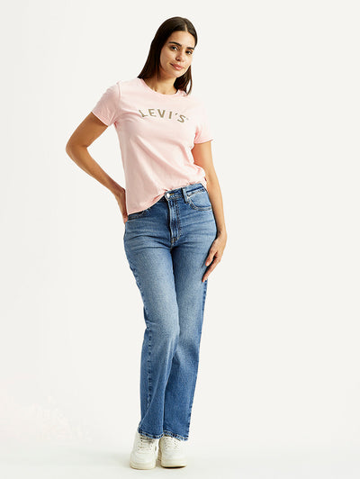 Women's Ribcage Straight Fit Blue High Rise Jeans