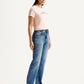 Women's Ribcage Straight Fit Blue High Rise Jeans - Side View