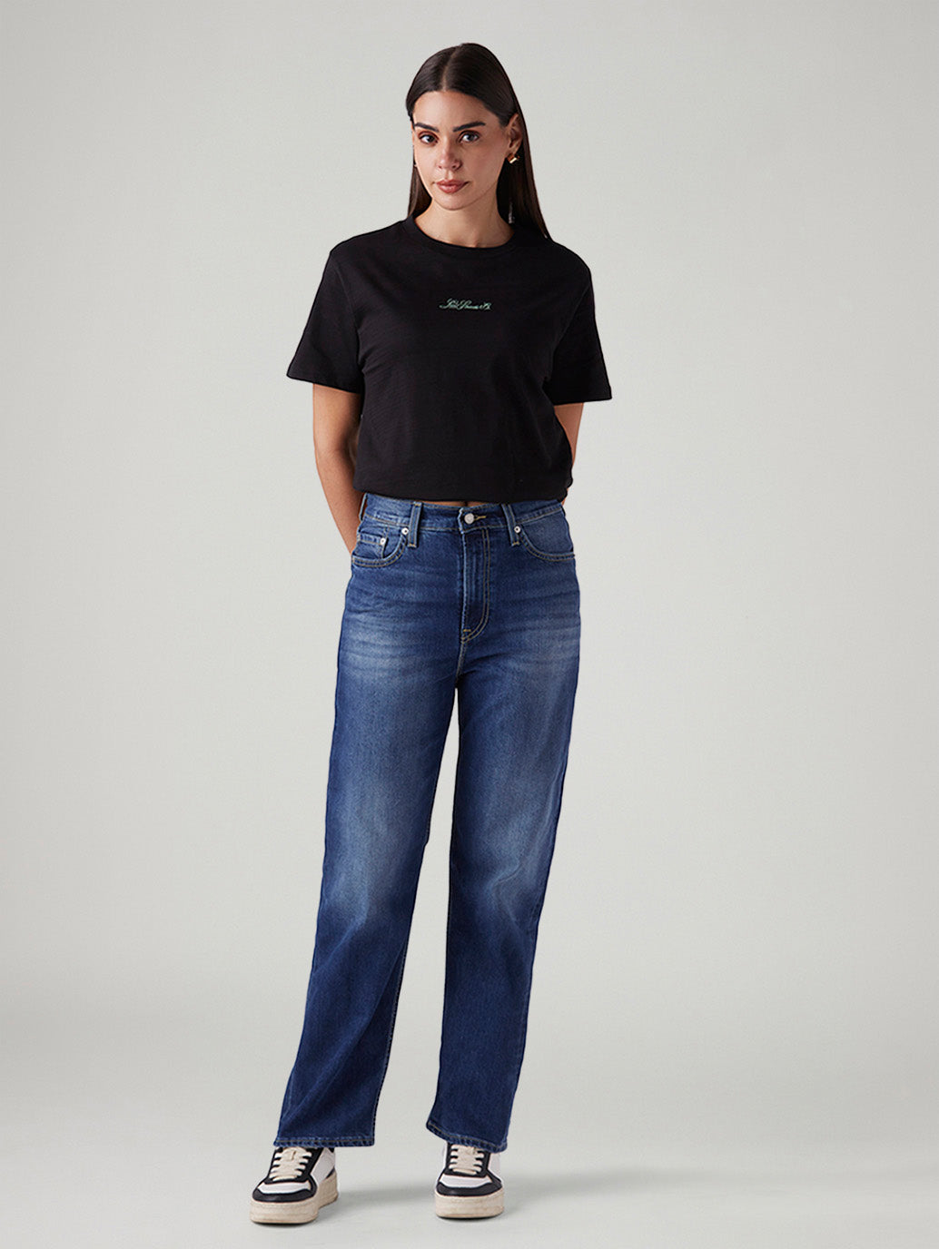 Women's Blue Ribcage Straight Fit High Rise Jeans - Front View