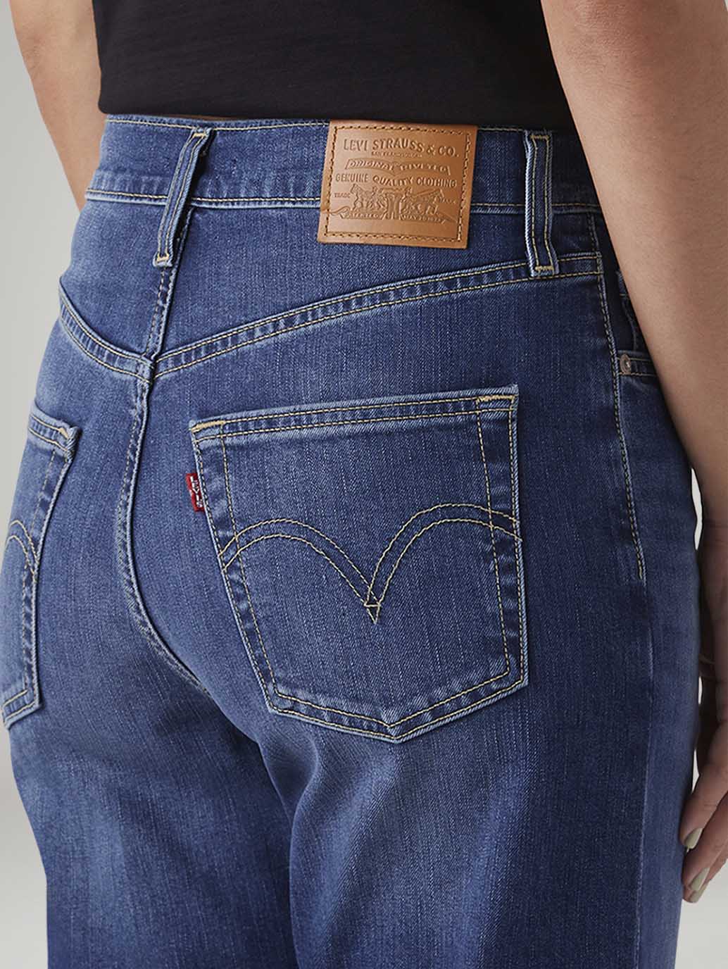 Women's Blue Ribcage Straight Fit High Rise Jeans - Detail View