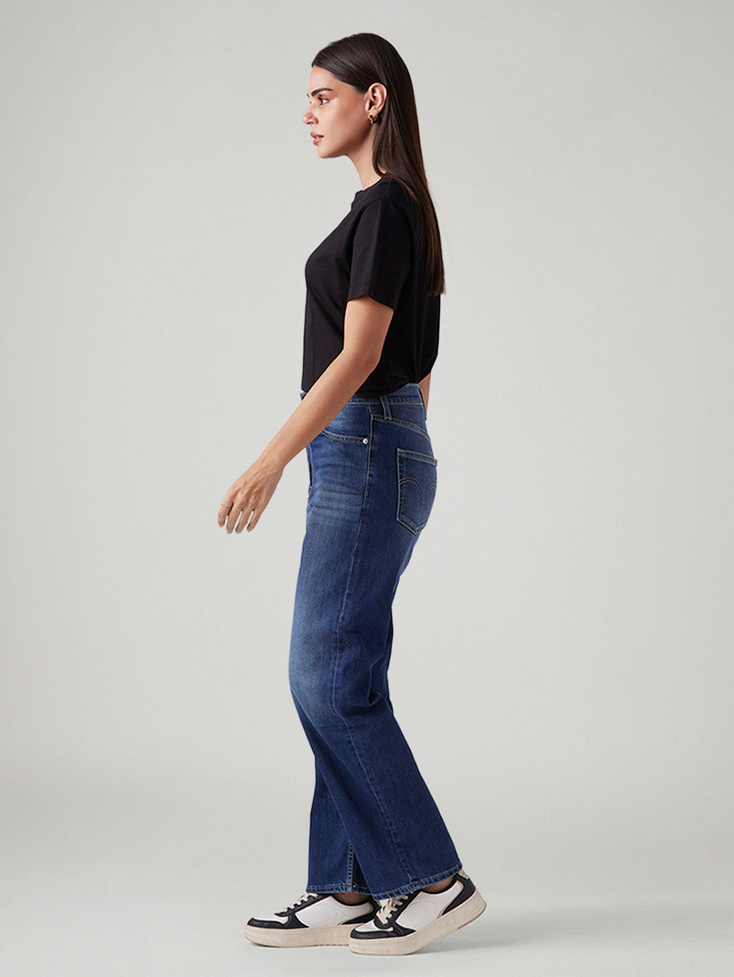 Women's Blue Ribcage Straight Fit High Rise Jeans - Side View