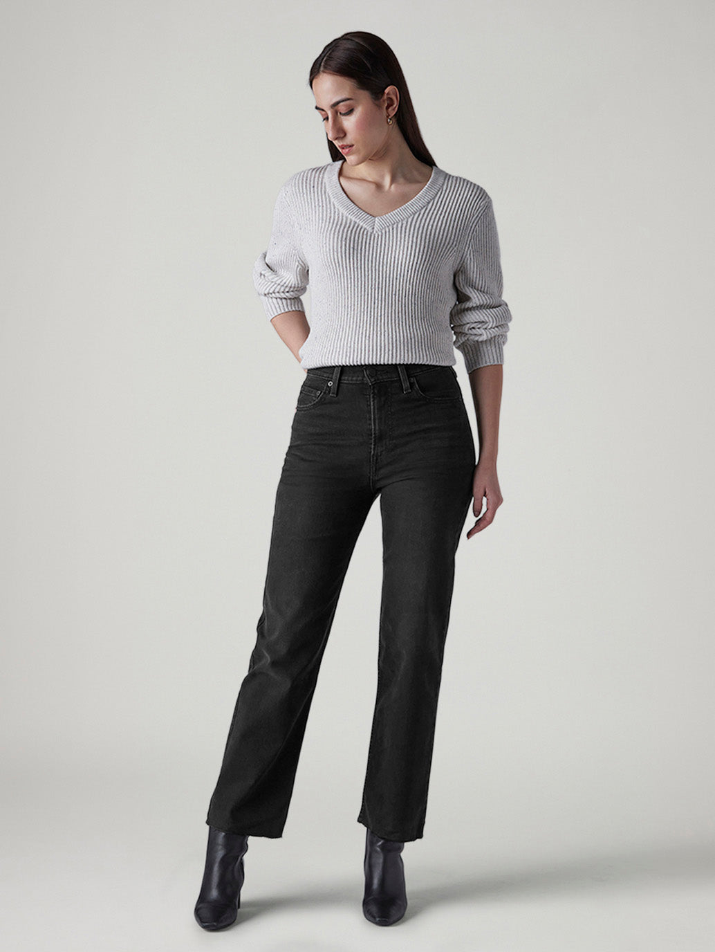 Women's Black Ribcage Straight Fit High Rise Jeans