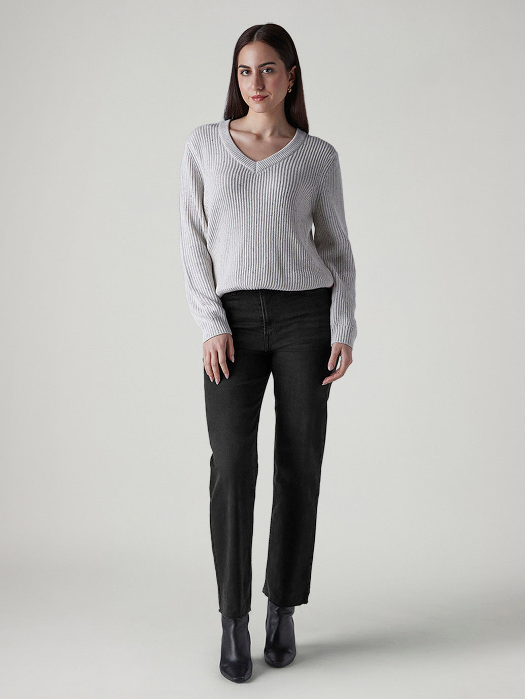 Women's Black Ribcage Straight Fit High Rise Jeans - Front View