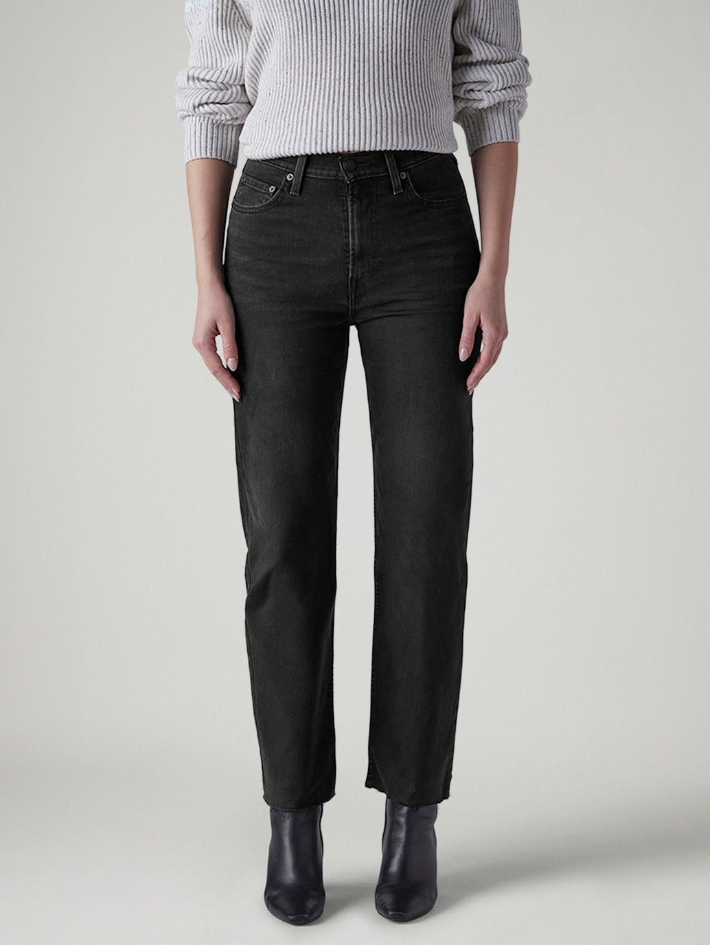 Women's Black Ribcage Straight Fit High Rise Jeans - Front View