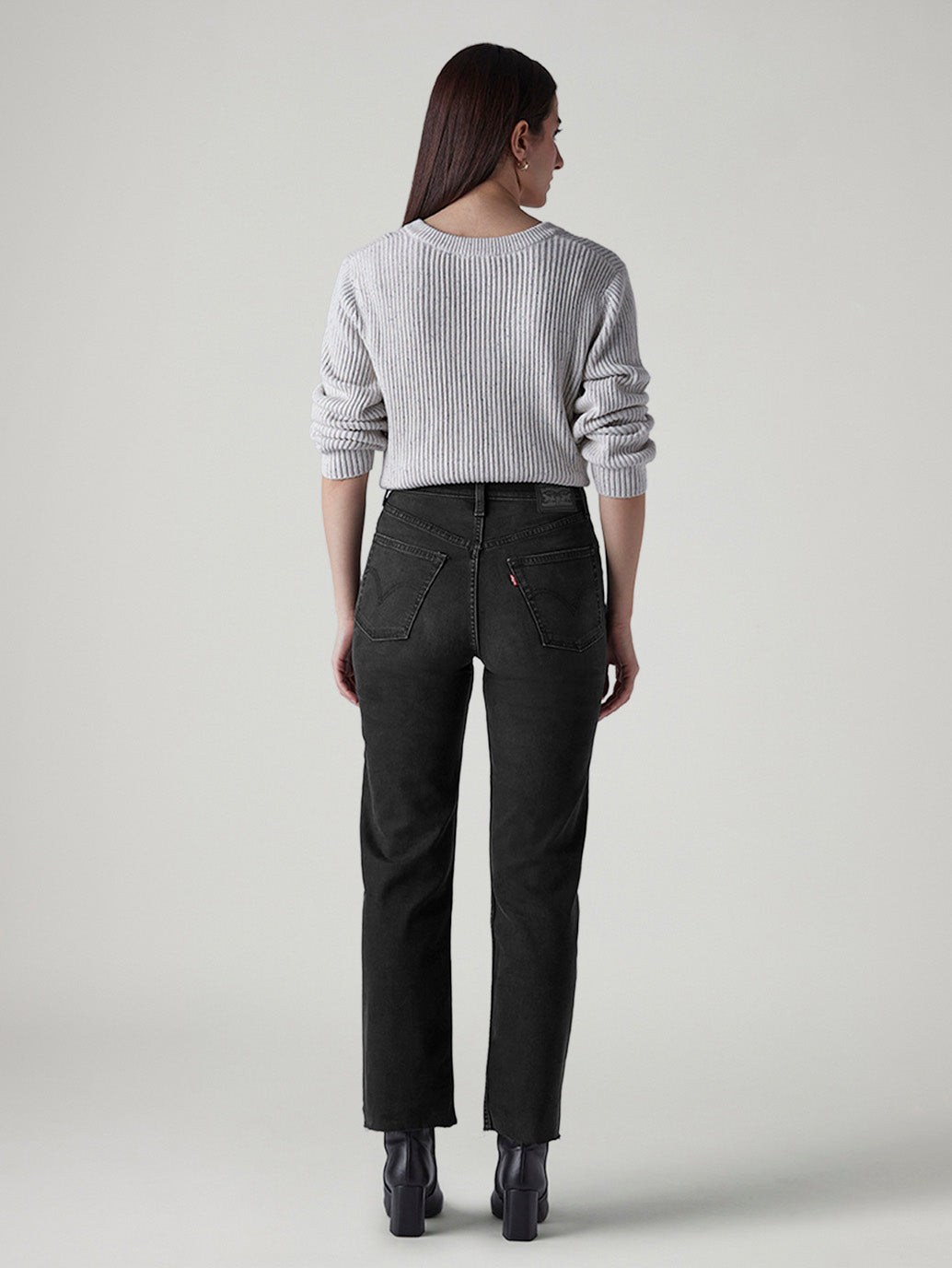 Women's Black Ribcage Straight Fit High Rise Jeans - Back View