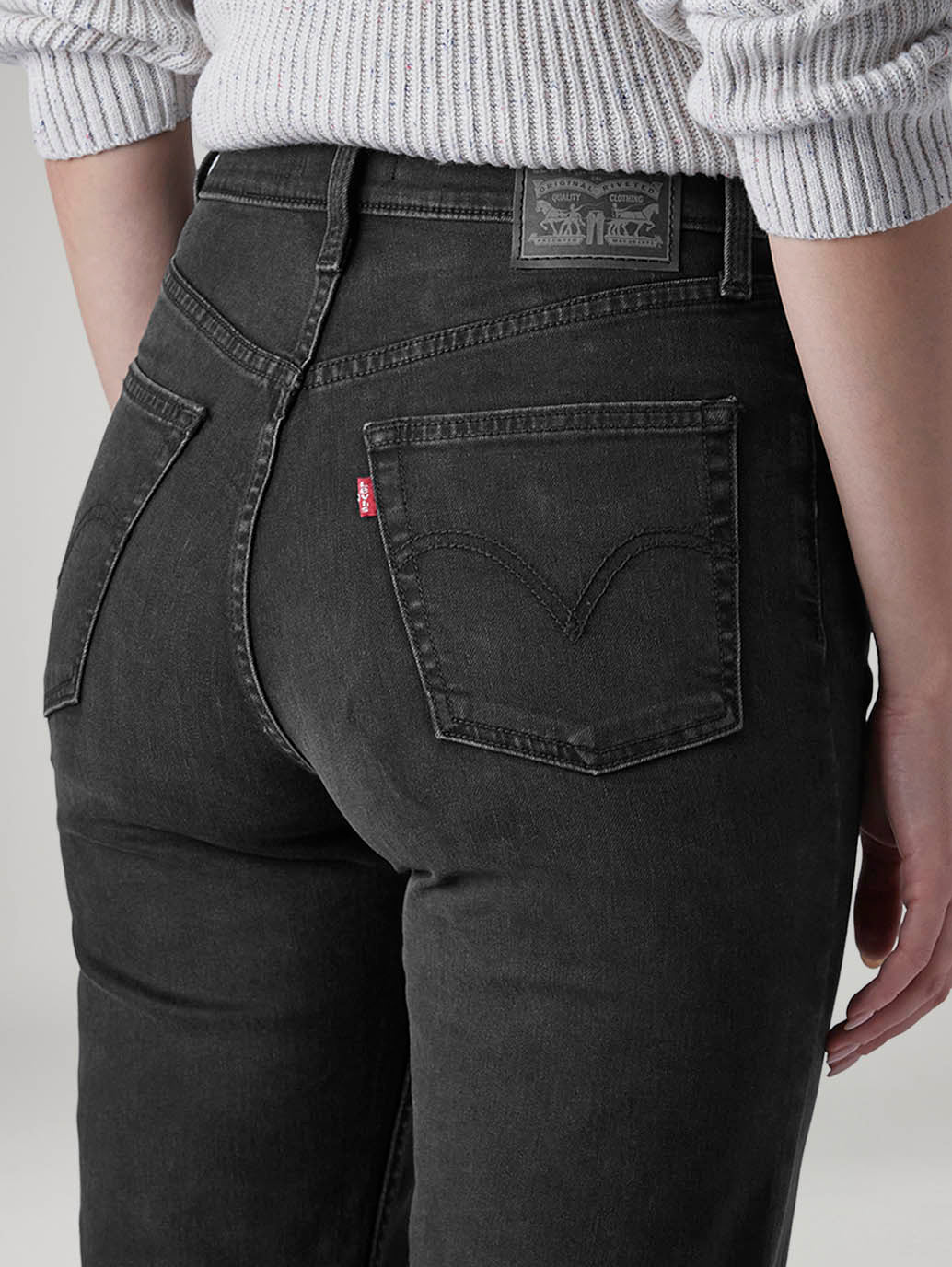 Women's Black Ribcage Straight Fit High Rise Jeans - detail View