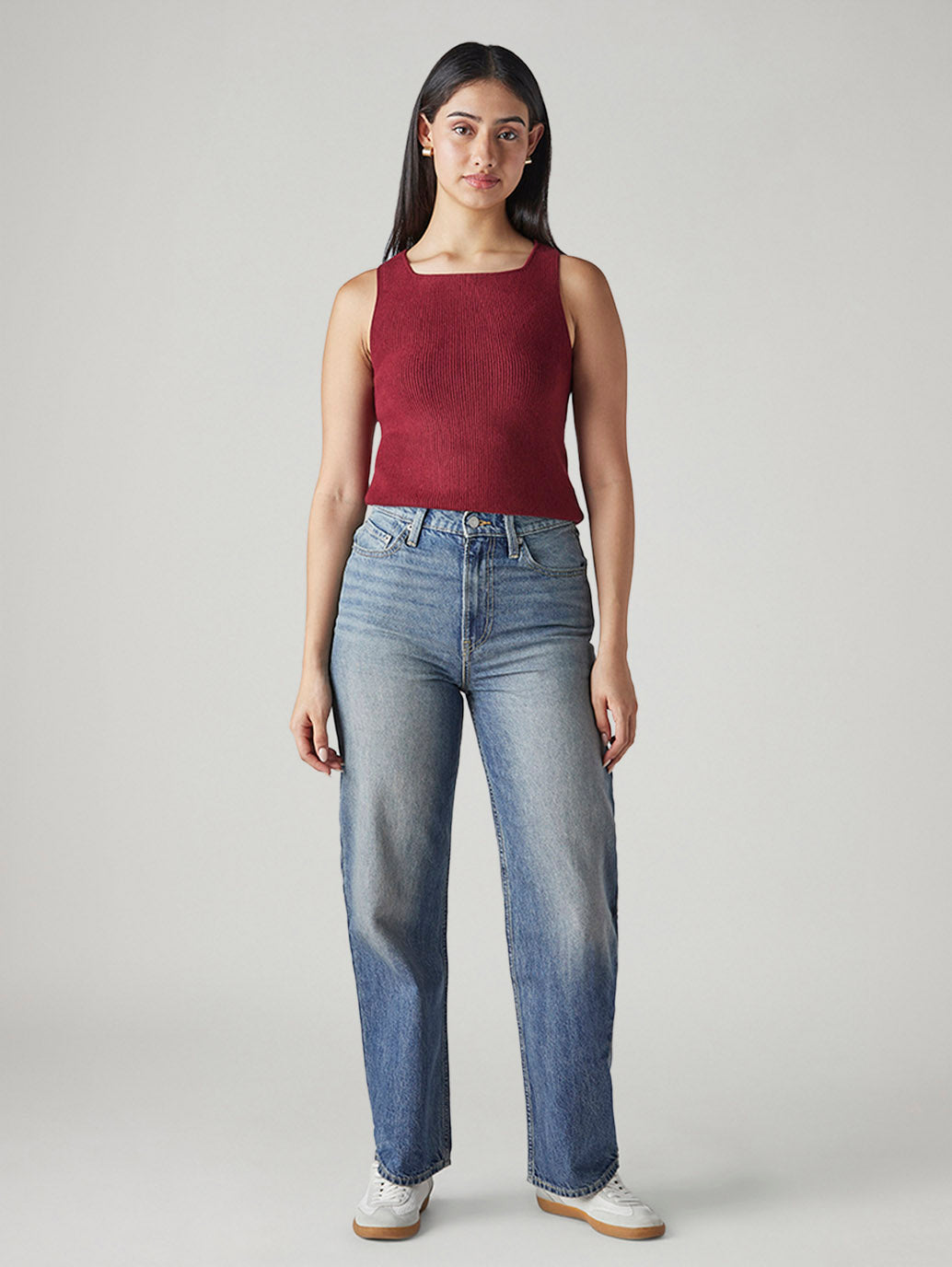 Women's Light Blue Ribcage Straight Fit High Rise Jeans - Front View