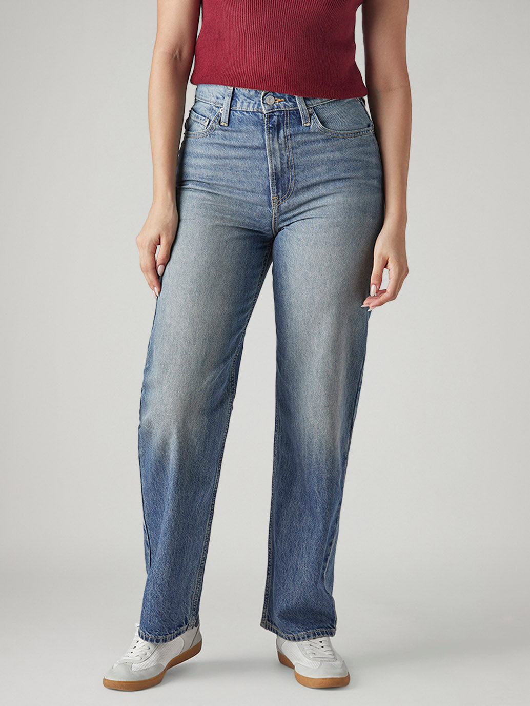 Women's Light Blue Ribcage Straight Fit High Rise Jeans - Front View
