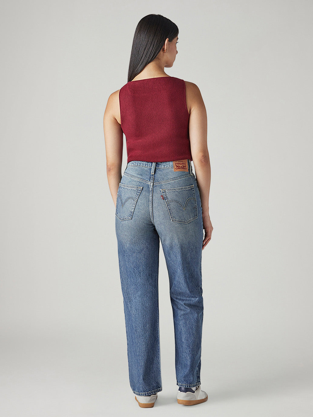 Women's Light Blue Ribcage Straight Fit High Rise Jeans - Back View