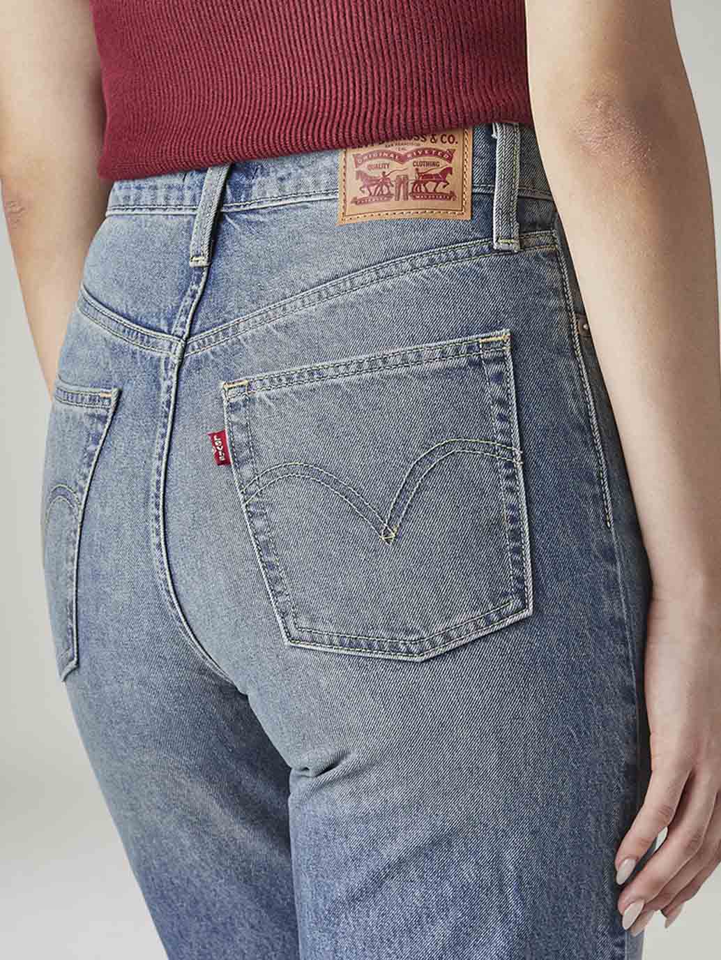 Women's Light Blue Ribcage Straight Fit High Rise Jeans - Detail View