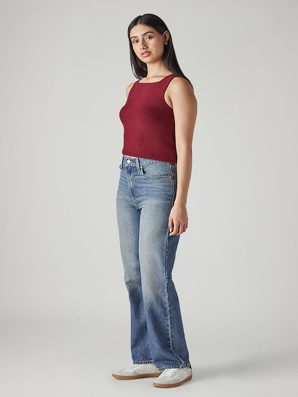 Women's Light Blue Ribcage Straight Fit High Rise Jeans - Side View