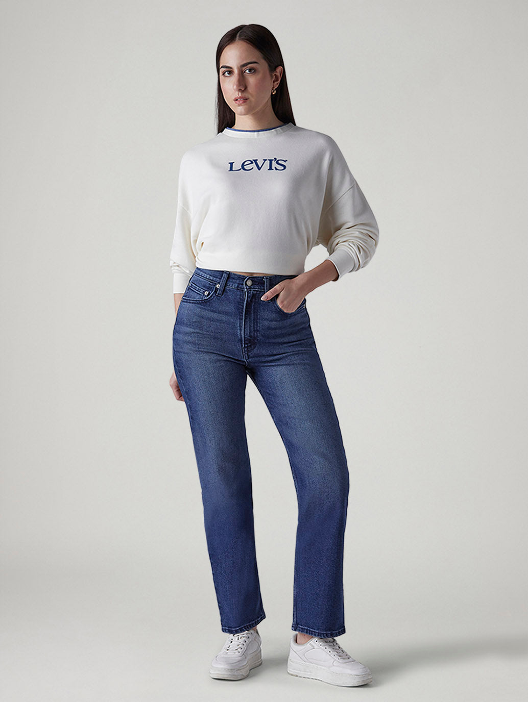 Women's Blue Ribcage Straight Fit High Rise Jeans
