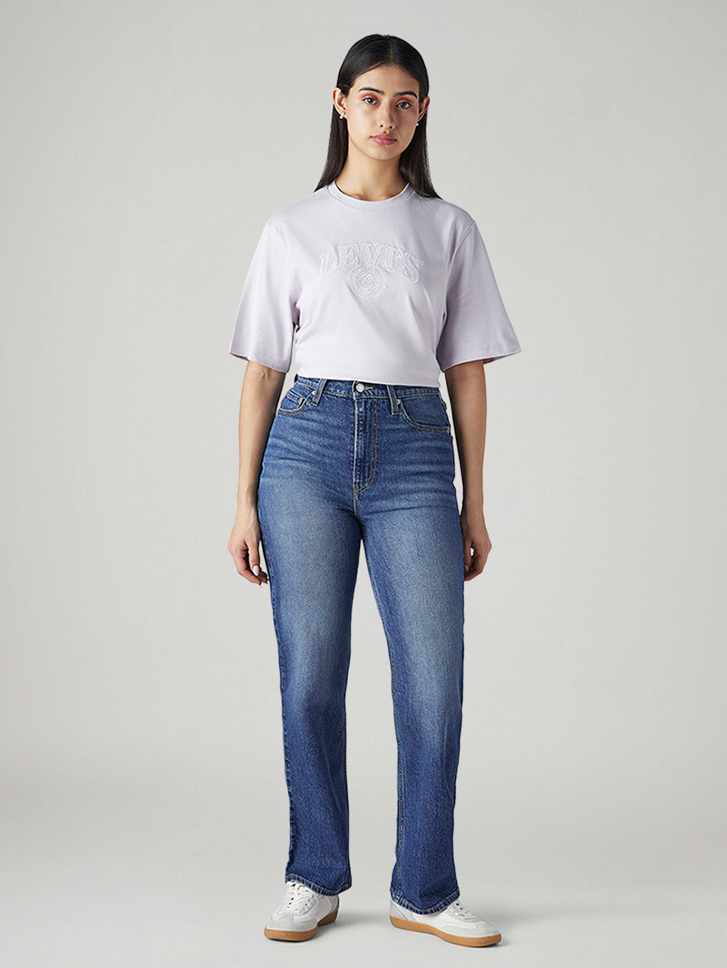 Women's Blue Ribcage Straight Fit High Rise Jeans - Front View