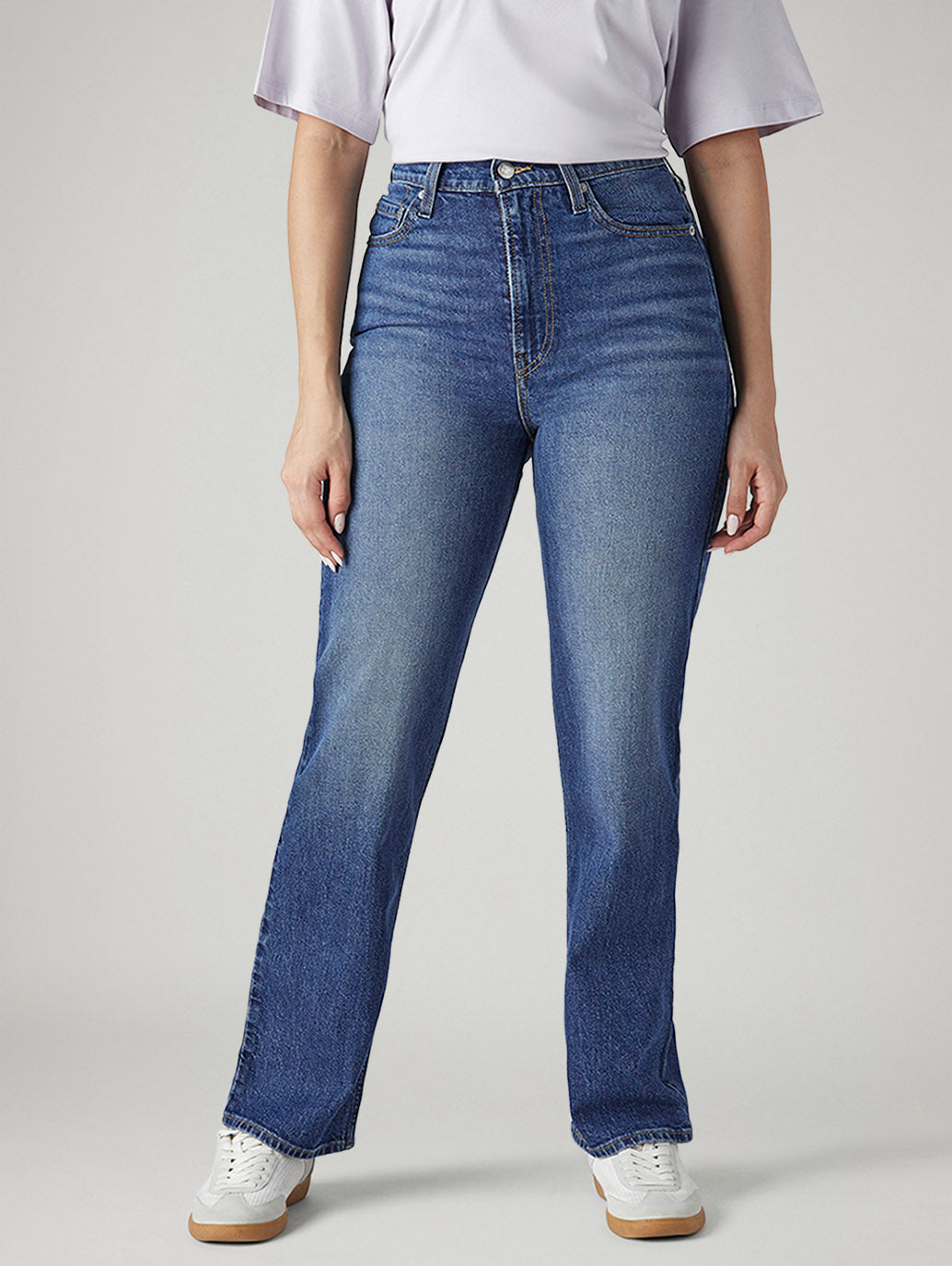 Women's Blue Ribcage Straight Fit High Rise Jeans - Front View