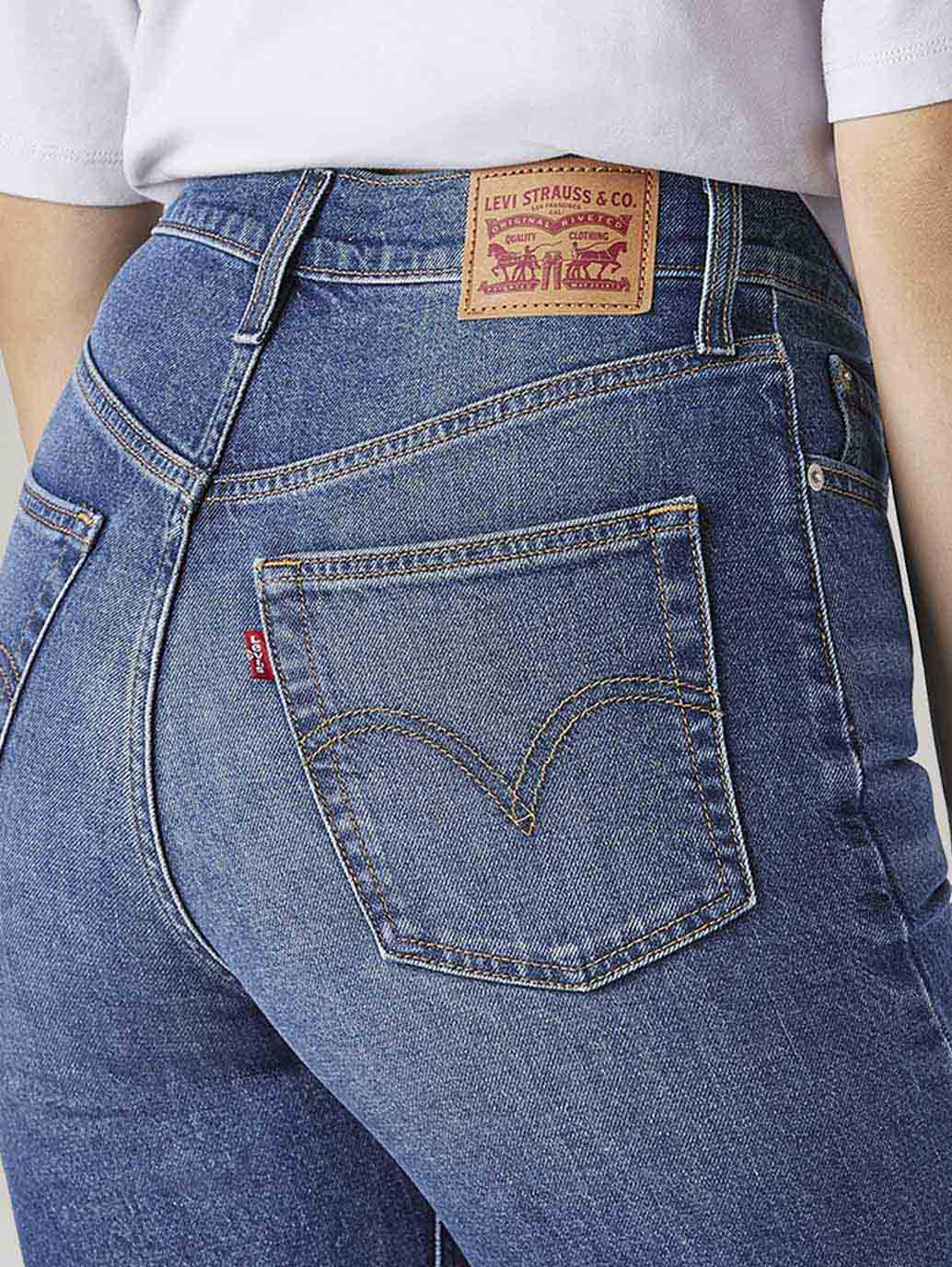Women's Blue Ribcage Straight Fit High Rise Jeans - Detail View