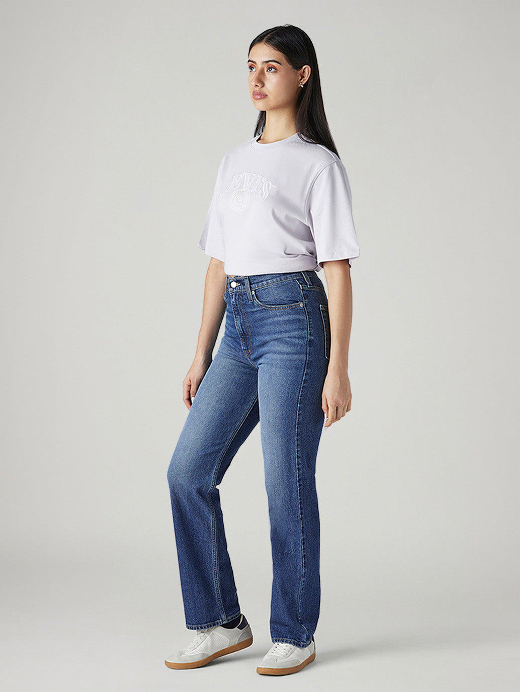 Women's Blue Ribcage Straight Fit High Rise Jeans - Side View