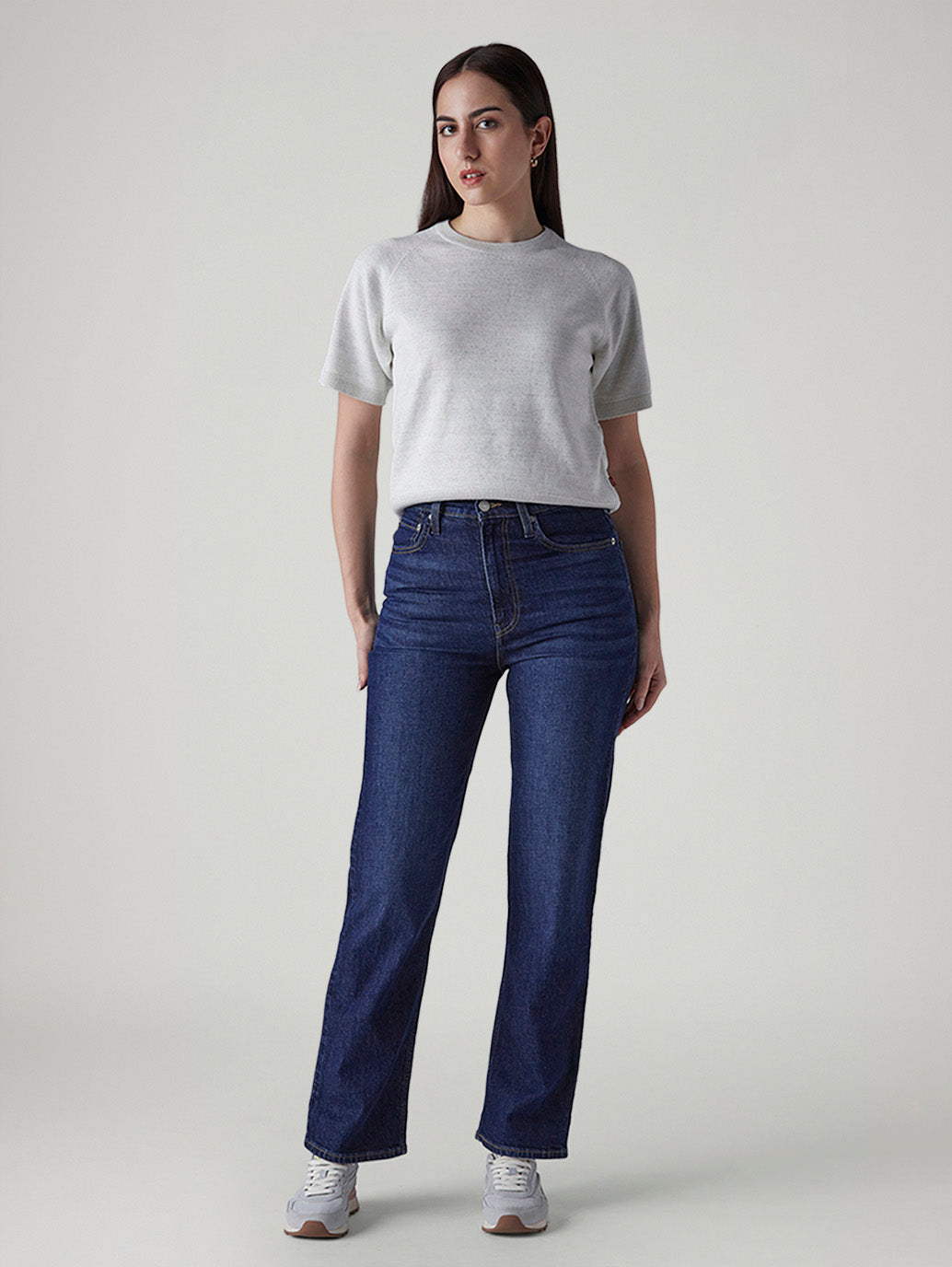 Women's Dark Blue Ribcage Straight Fit High Rise Jeans
