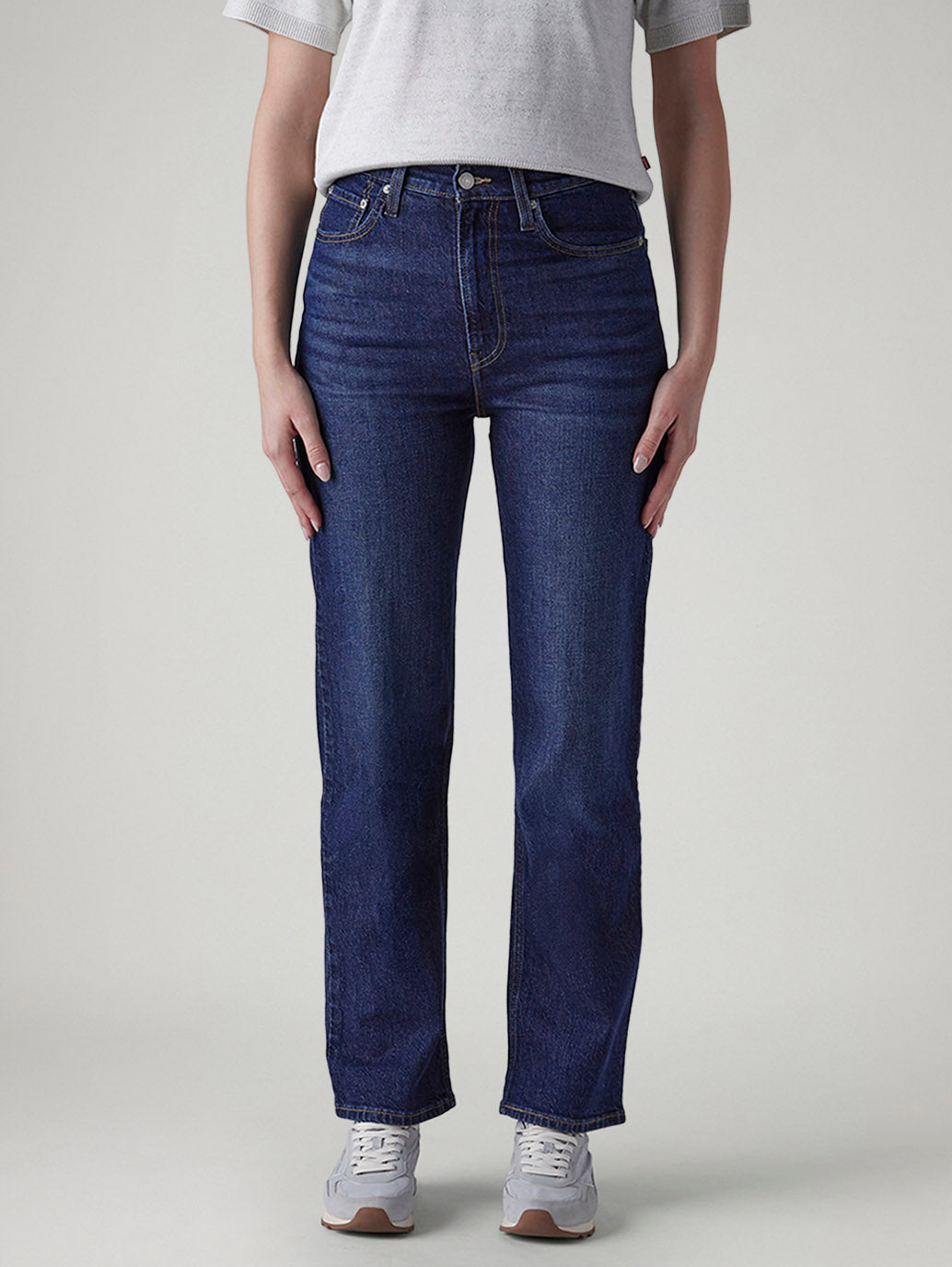 Women's Dark Blue Ribcage Straight Fit High Rise Jeans - Front View