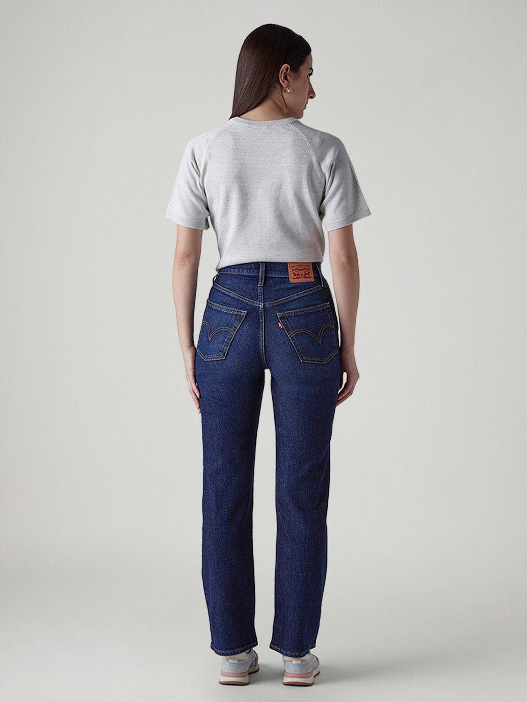 Women's Dark Blue Ribcage Straight Fit High Rise Jeans - Back View