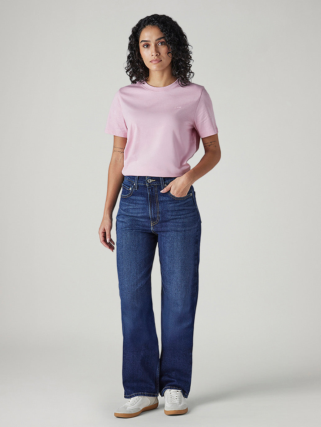 Women's Dark Blue Ribcage Straight Fit High Rise Jeans - Front View