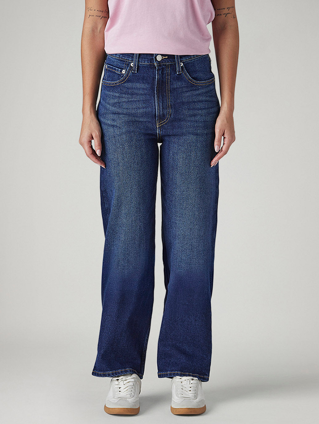 Women's Dark Blue Ribcage Straight Fit High Rise Jeans - Front View