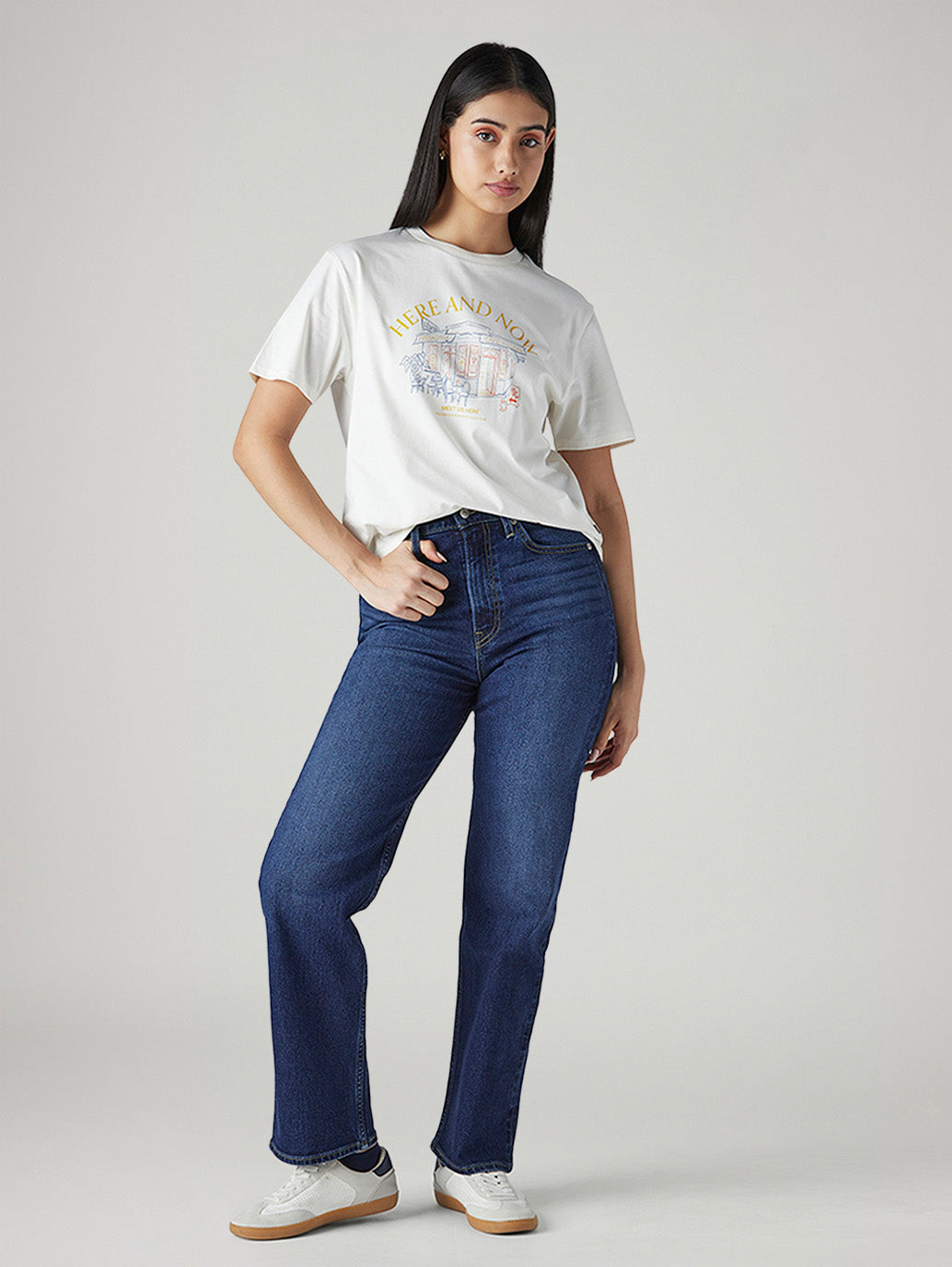 Women's Dark Indigo Ribcage Straight Fit High Rise Jeans