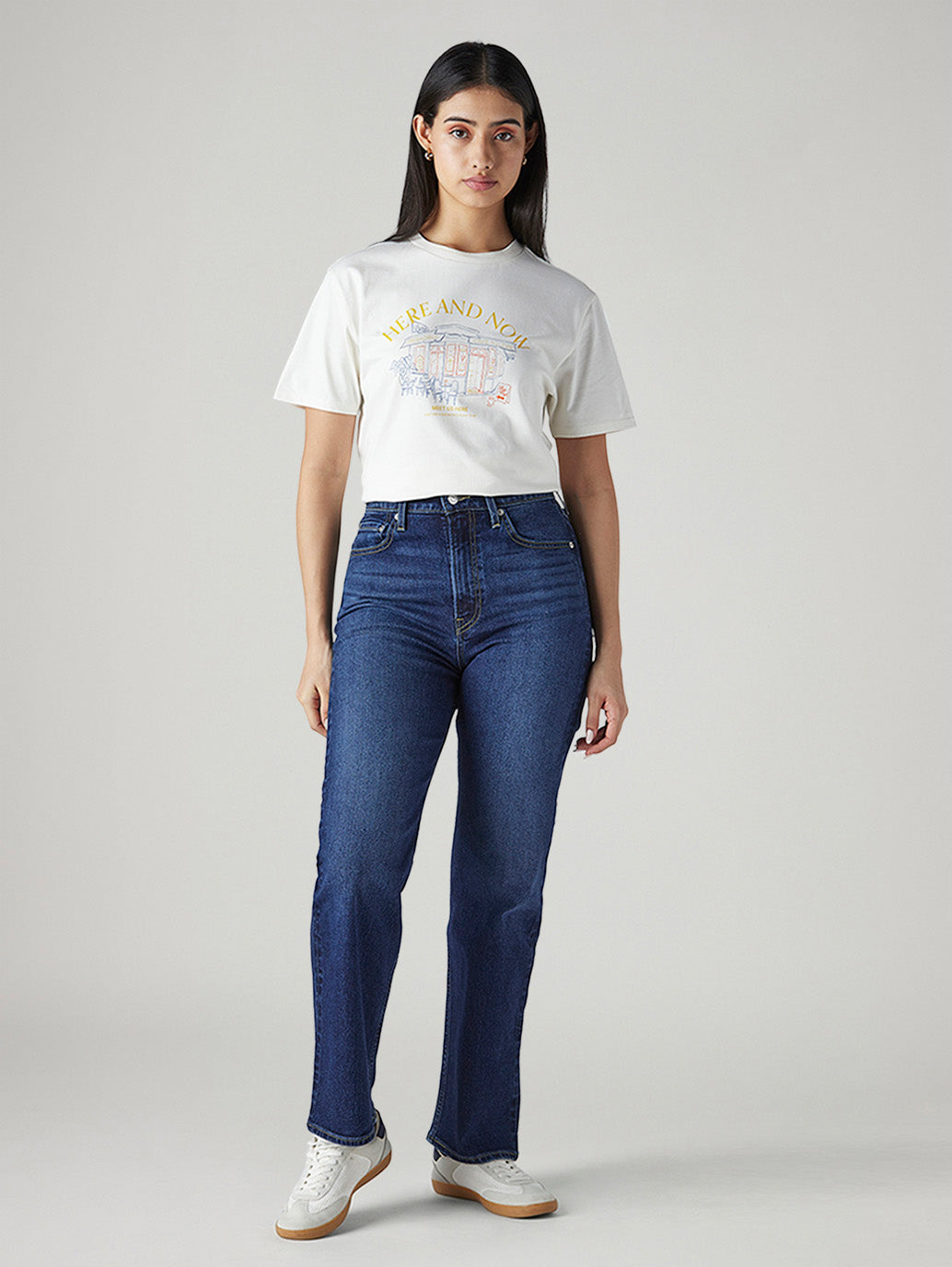 Women's Dark Indigo Ribcage Straight Fit High Rise Jeans - Front View