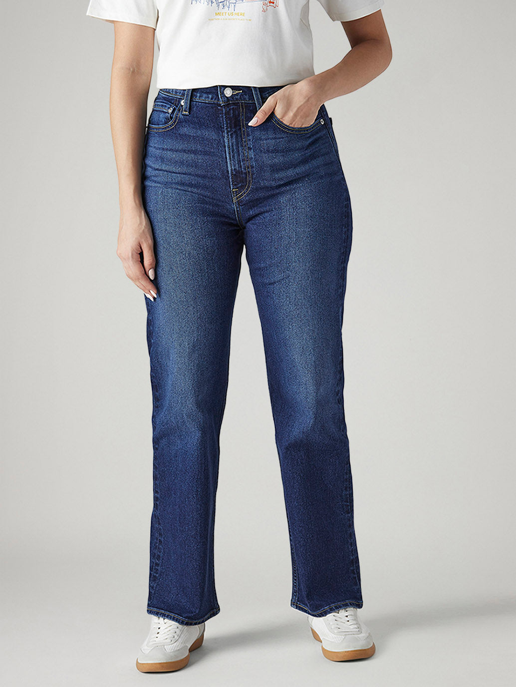Women's Dark Indigo Ribcage Straight Fit High Rise Jeans - Front View