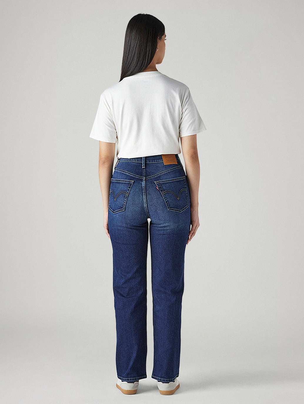 Women's Dark Indigo Ribcage Straight Fit High Rise Jeans - Back View