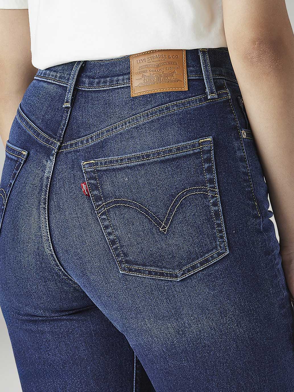 Women's Dark Indigo Ribcage Straight Fit High Rise Jeans - Detail View