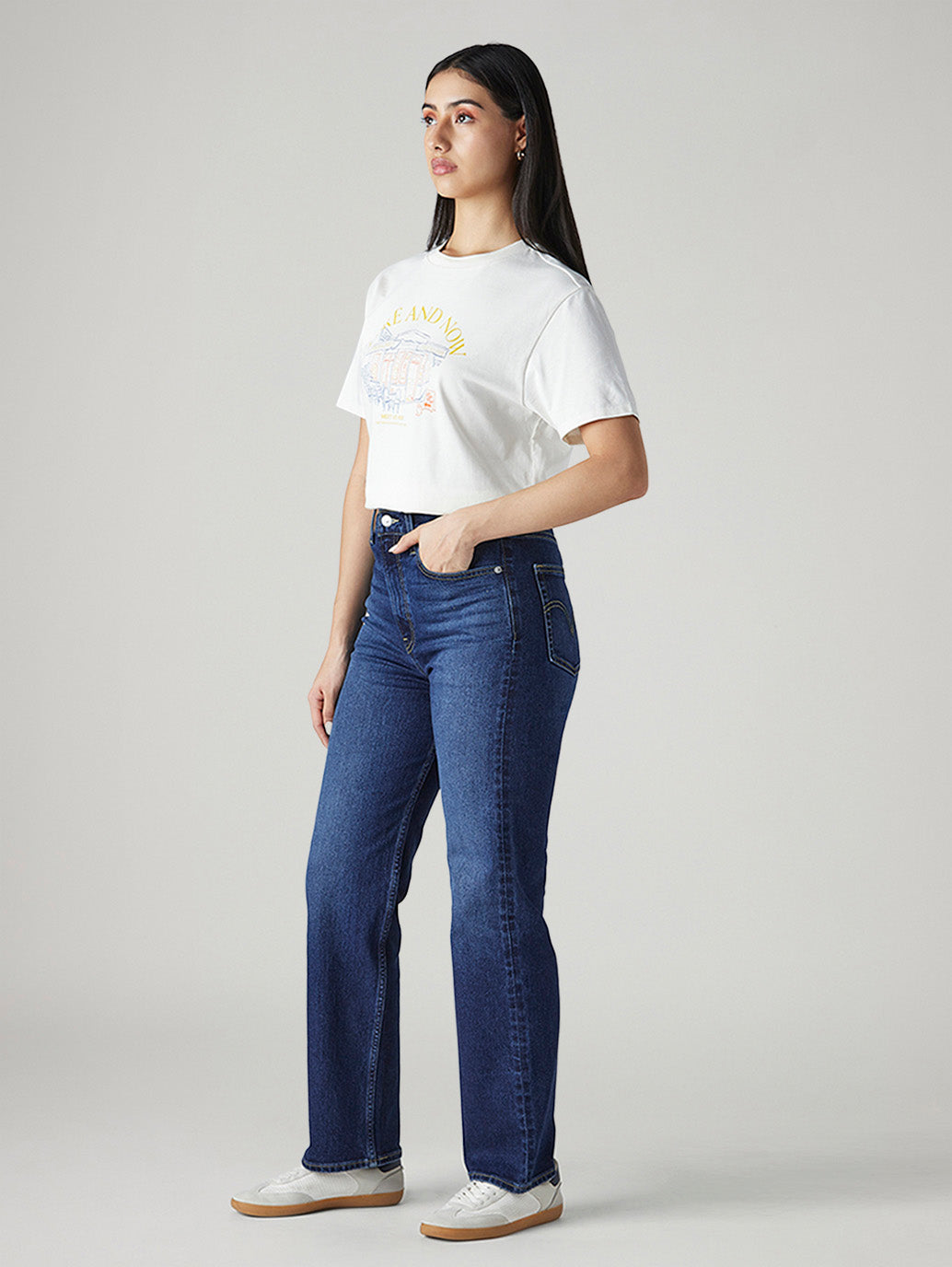 Women's Dark Indigo Ribcage Straight Fit High Rise Jeans - Side View